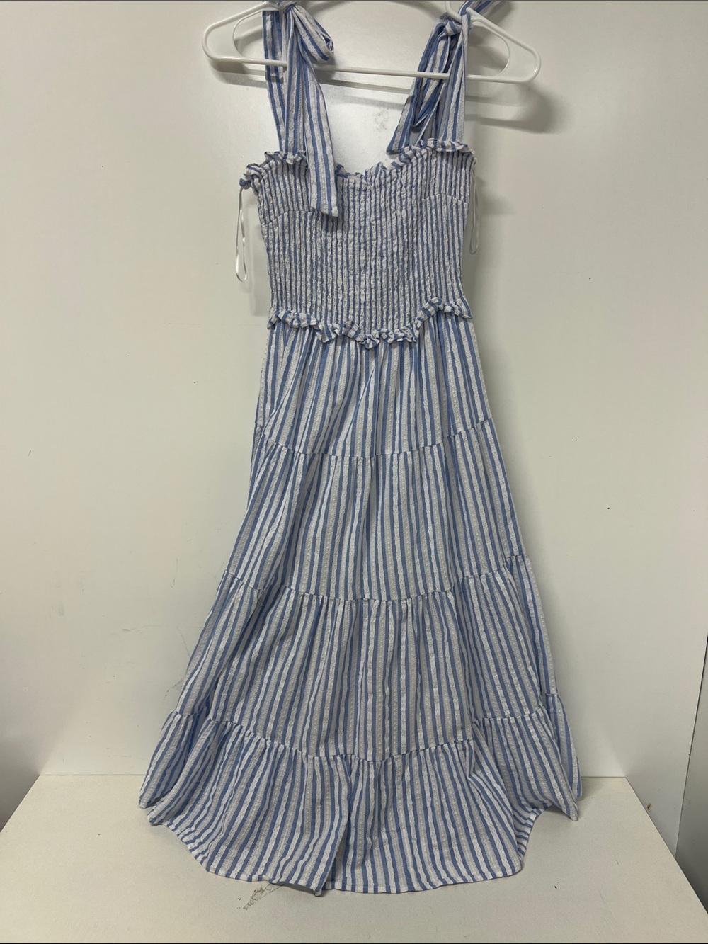Spencer and Ella Sundress, Smocked, Blue and White, Lined, Tier, Cotton, Small